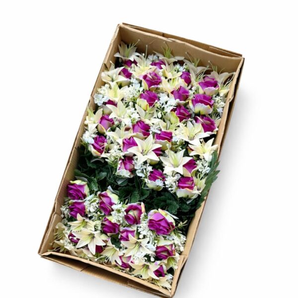Kytica ruža s ľaliou ležata x12 s pvc doplnkom purple – Obrázok 2