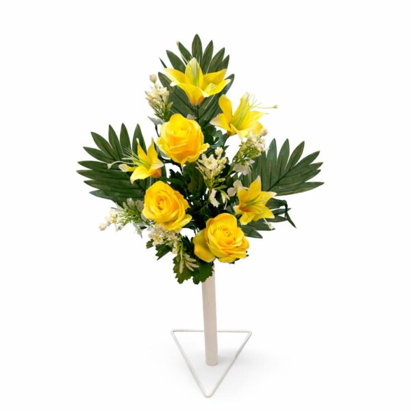 Kytica ruža s ľaliou ležata x12 s pvc doplnkom yellow