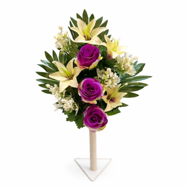 Kytica ruža s ľaliou ležata x12 s pvc doplnkom purple